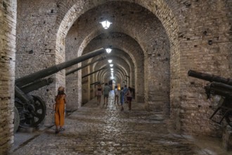 Interiors with the cannons of the fortress of the Ottoman castle of Gjirokaster or Gjirokastra.