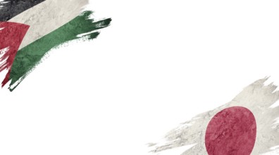 Flags of Palestine and Japan on white background