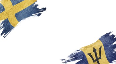 Flags of Sweden and Barbados on white background