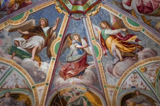 ORTA SAN GIULIO, ITALY, MAY 29, 2019 : interiors decors and frescoes of chapel in Sacro monte di