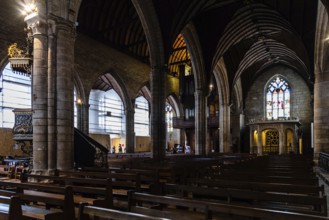 Josselin, France, July 26, 2018: Interior view of the Basilica of Notre Dame of Roncier in the