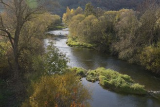 Jagst valley near Hohebach, October, Jagst, Hohenlohe, Germany, Europe
