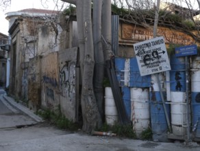 Nicosia, Cyprus, February 01 2020: Part of the Green Line or the Buffer zone in the old town of