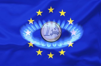Gas flame with 1 euro coin, gas embargo, energy prices, inflation rate, gas price, studio