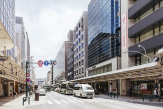 KYOTO, JAPAN - MAY 14, 2019: Modern streetscape during the day in Kyoto, Japan, Asia