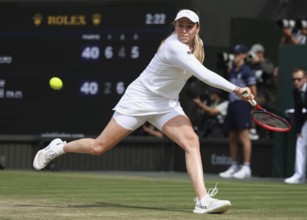 Croatian tennis player Donna Vekic in action at the 2024 Wimbledon Championships, London, England,