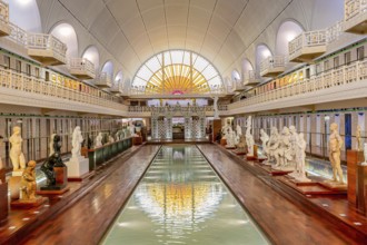 ROUBAIX, FRANCE, JUNE 14, 2024 : interiors Art Deco decors and sculptures of the olympic swimming