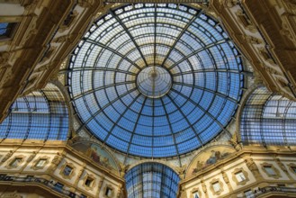 Glass dome of Galleria Vittorio Emanuele II in Milan, Italy's oldest shopping mall