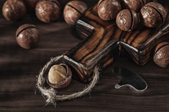 Small Vinatge Chopping Board And Macadamia Nuts