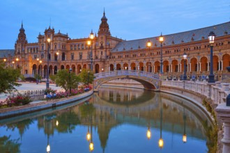 Seville Sevilla Plaza de Espana at sunset in Andalusia Spain square