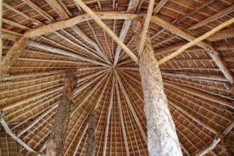 Hut palapa traditional cabin sun roof wiev from above Mexico traditional architecture