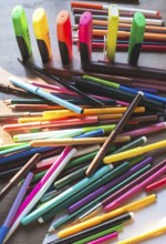 Multicolor markers for drawing. Scattered markers, Bulgaria, Europe