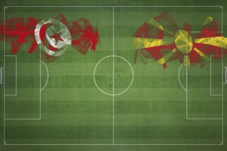 Tunisia vs North Macedonia Soccer Match, national colors, national flags, soccer field, football
