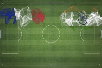 France vs India Soccer Match, national colors, national flags, soccer field, football game,