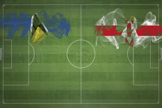 Saint Lucia vs Northern Ireland Soccer Match, national colors, national flags, soccer field,