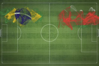 Brazil vs Oman Soccer Match, national colors, national flags, soccer field, football game,