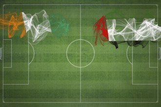 Ivory Coast vs United Arab Emirates Soccer Match, national colors, national flags, soccer field,