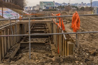 Daejeon, South Korea, January 30, 2020: Foundation work for new structure at construction site in