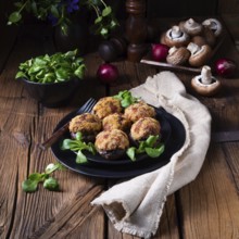 Filled with minced meat and baked mushrooms