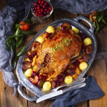 Leckeres Duck geröstet mit Thymian und Apfel