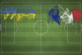 Ukraine vs France Soccer Match, national colors, national flags, soccer field, football game,