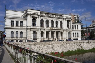 National Theatre Sarajevo, south side, in front the river Miljacka, city centre, Sarajevo, Bosnia