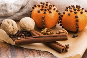 Christmas decoration orange fruit herbs baking bakery