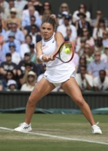 Italian tennis player Jasmine Paolini in action at the 2024 Wimbledon Championships, London,