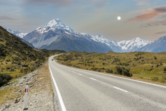 Scenic view of Southern Alps from the entrance to Aoraki National Park, South Island of New Zealand