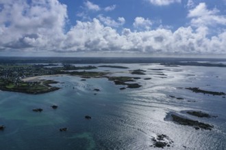Aerial view of the coast of Plouguerneau with offshore islands at the mouth of the English Channel