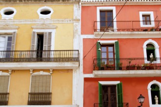 Color houses in Ibiza town from Balearic islands