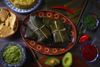 Tamale Mexican food recipe with banana leaves steamed