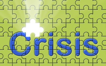 Crisis text written on a puzzle background with missing piece
