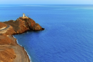 Almeria Cabo de Gata lighthouse sunset in Mediterranean sea of Spain