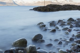 Time exposure of stones in the Westfjords coast, Iceland, Europe