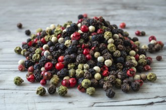 Five kinds of pepper close up (Piper nigrum)