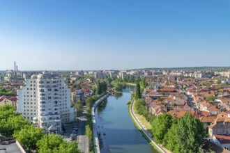 Oradea, Crisul River near the Union Square in Oradea, Romania, Europe