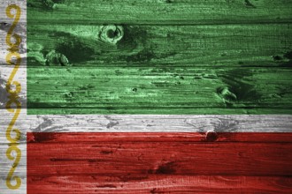 Chechnya flag on wooden planks background wood flag