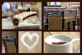 Collage on the theme of enjoying coffee time Time for a cup of coffee