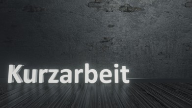 Text short-time work in german language on a black floor 3d illustration