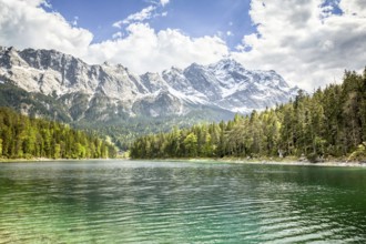 An image of the Eibsee and the Zugspitze in Bavaria Germany