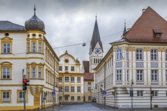 Historic houses on Leonrodplatz in Eichstatt, Germany, Europe