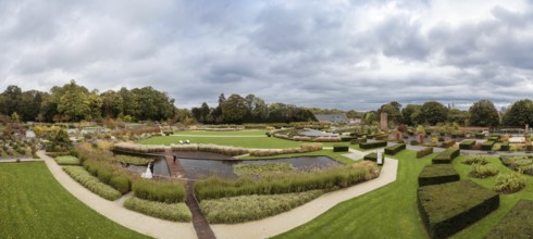 Laeken, Brussels, Belgium, 11 14 2018: Panoramic view over the Stuyvenbergh city park during