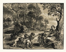 Rest on the flight to Egypt, Christoffel Jegher after Rubens, 17th century, digitally restored