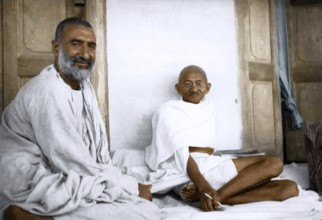 Mahatma Gandhi talking to Khan Abdul Ghaffar Khan visit Utmanzai, Pakistan, October 1938, Asia