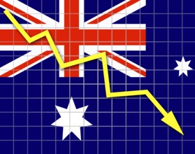 The Australian flag and arrow graph going down