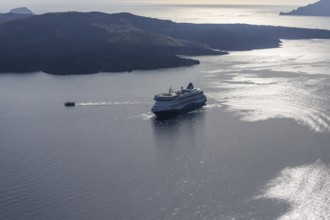 Cruise ship in the archipelago of Santorini, view from Fira, island of Santorini, Cyclades, Greece,