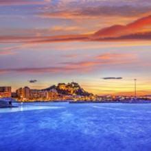 Denia sunset village skyline at dusk in Alicante at spain