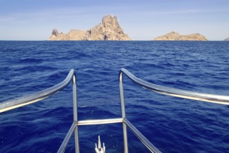 Boat bow in Es Vedra of Ibiza island at Balearic Islands
