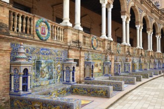 Seville Sevilla Plaza de Espana provincial bench Andalusia Spain square